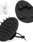 Manmihealth Silicone Hair Scalp Massager & Soft Bath Glove Set 2 PCS, Extra-large Shampoo Scalp Brush with Body & Face Scrubber for All Hair Skin Types with a Free Silicone Strap&Hook Style 1(Black*2)