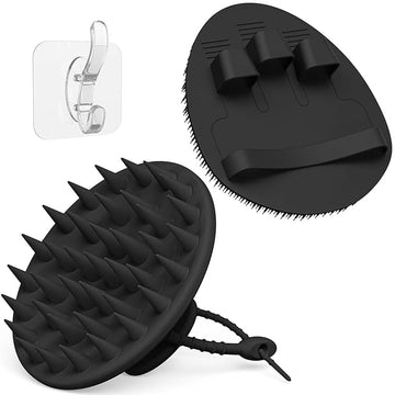 Manmihealth Silicone Hair Scalp Massager & Soft Bath Glove Set 2 PCS, Extra-large Shampoo Scalp Brush with Body & Face Scrubber for All Hair Skin Types with a Free Silicone Strap&Hook Style 1(Black*2)