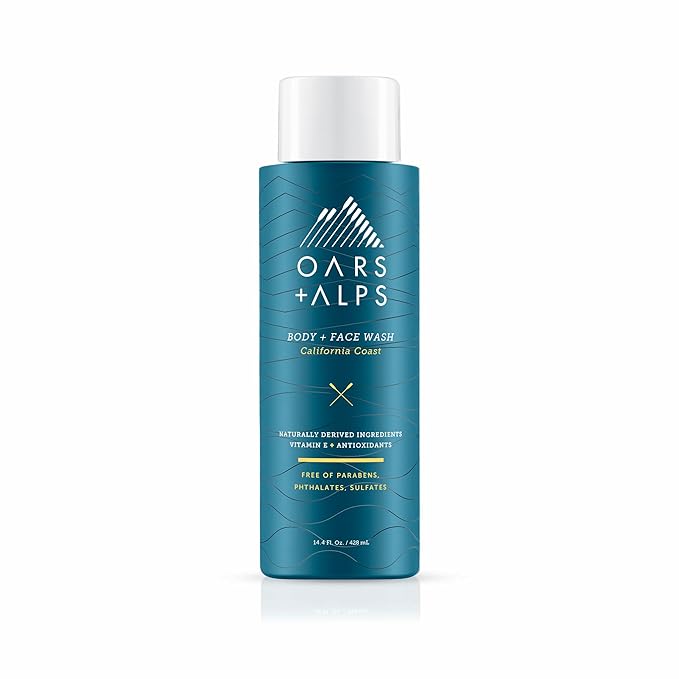 Oars + Alps Men's Moisturizing Body and Face Wash, Skin Care Infused with Vitamin E and Antioxidants, Sulfate Free, California Coast, 1 Pack