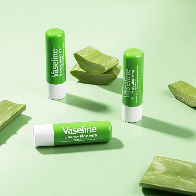 Vaseline Lip Therapy Variety 4-Pack – Original + Aloe Vera Moisturizing Lip Balm with Vitamin E, 0.16 Oz Ea