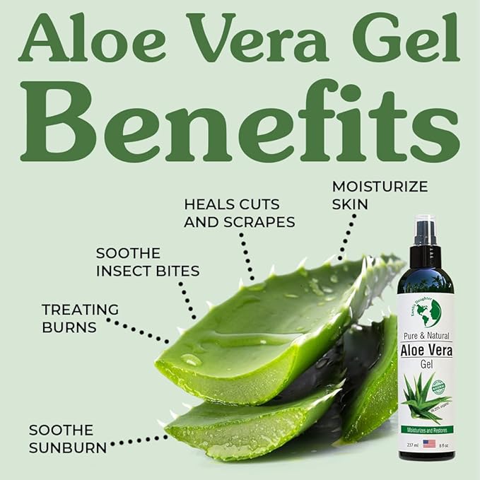 Earth’s Daughter Organic Aloe Vera Gel from Fresh Cut 100% Pure Organic Aloe leaves – Fast Absorbing for Face, Skin, Hair & Body – Vegan, Unscented, Natural - 8 Oz USA Made
