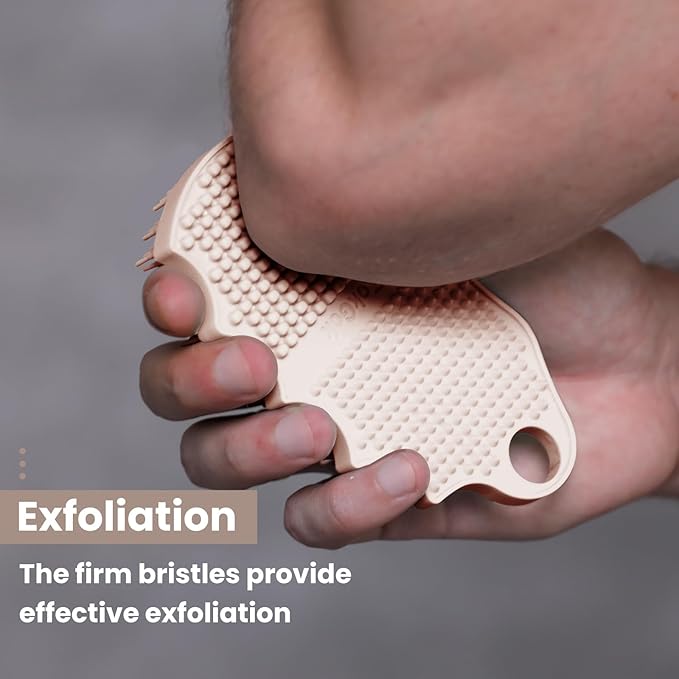 Silicone Body Scrubber Silver-Infused Dual-Sided 3-in-1 for Shower, Body Cleaning+Massage+Exfoliator Body Brush Buffer for Men and Women, Silicone Loofah, Non-Slip Handle (Sand Pink)