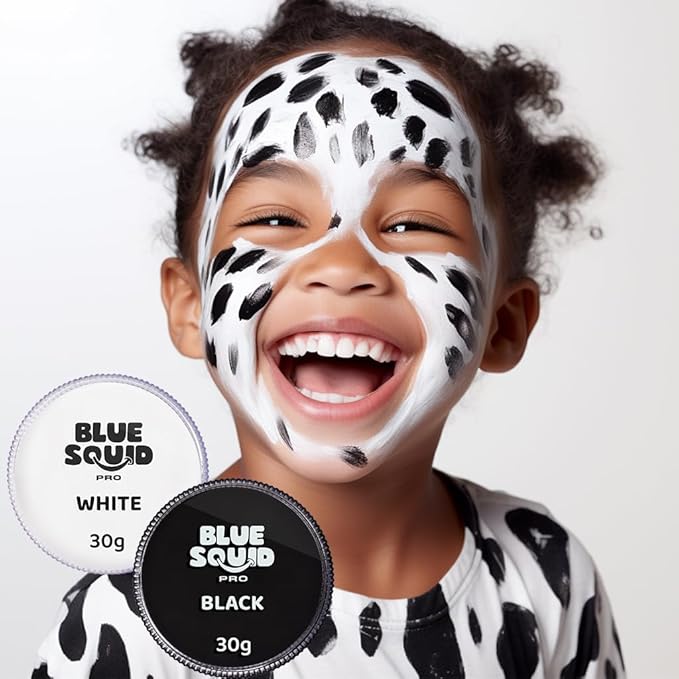 Blue Squid PRO Face Paint - Professional Water Based Single Cake Facepaint & Body Paints - SFX Makeup, Kids Adults Face Painting for Costume, Halloween, Cosplay - Classic Black & White 30g / 1oz