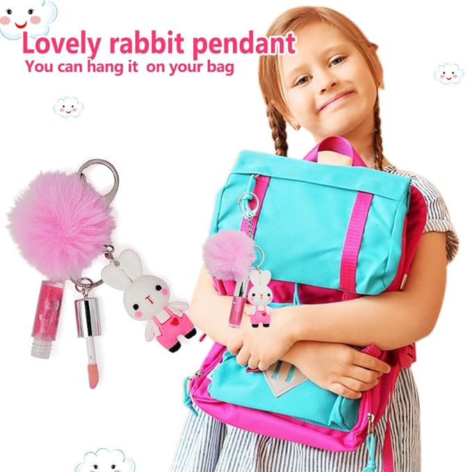 IBI Keychain Lip Glosses Set, Girls Party Favor Including 3Pcs Assorted Flavors Moisturizing Shimmer Lip Glosses for Kids and Teens Ages 5+