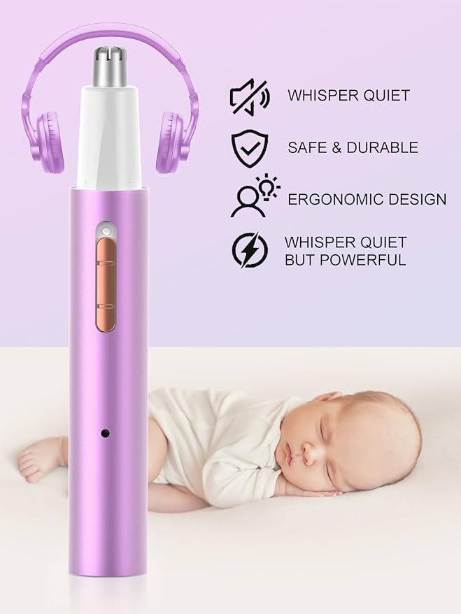 2025 Rechargeable Nose & Ear Hair Trimmer, Dual-Edge Blade Electric Clipper for Women Men, Facial & Eyebrow Hair Removal Tool, Powerful Motor, Painless, Easy to Clean, IPX7 Waterproof (Pink)