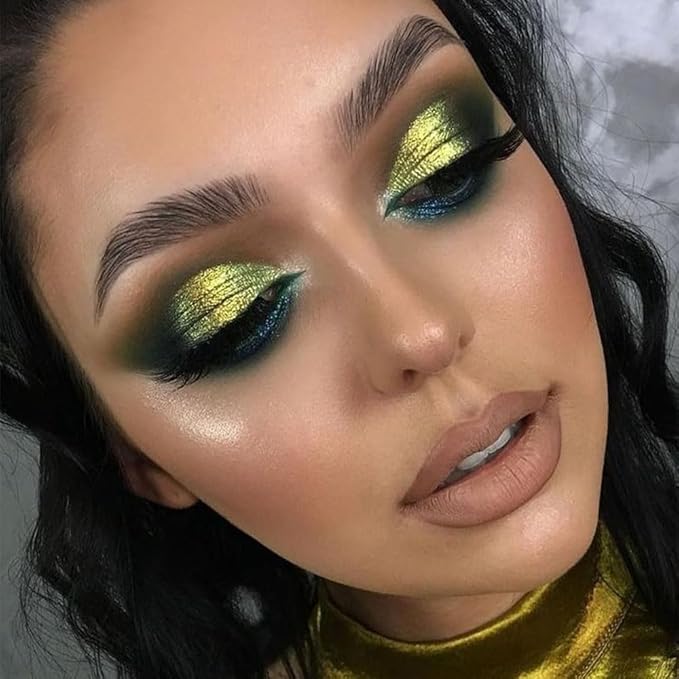 AMY'S DIARY Duochrome MultiChrome Chameleon Liquid Metallic Eyeshadow, High-Impact Multi-Dimensional Finish,Green Gold Silky Smooth and High Pigment Holographic Glitter Eyeshadow Makeup (#01)