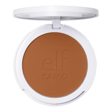 e.l.f. Camo Powder Foundation, Lightweight, Primer-Infused Buildable & Long-Lasting Medium-to-Full Coverage Pressed Foundation for Face, Tan 450 N