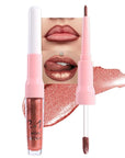evpct Copper Metallic Glitter Lip Liner and Lipstick Combo Lip Gloss Stain Set Makeup for Women Long Lasting Waterproof 24, Bronze Gold Mocha Metallic Shimmer Frosted Iridescent Glossy Liquid Lipstick