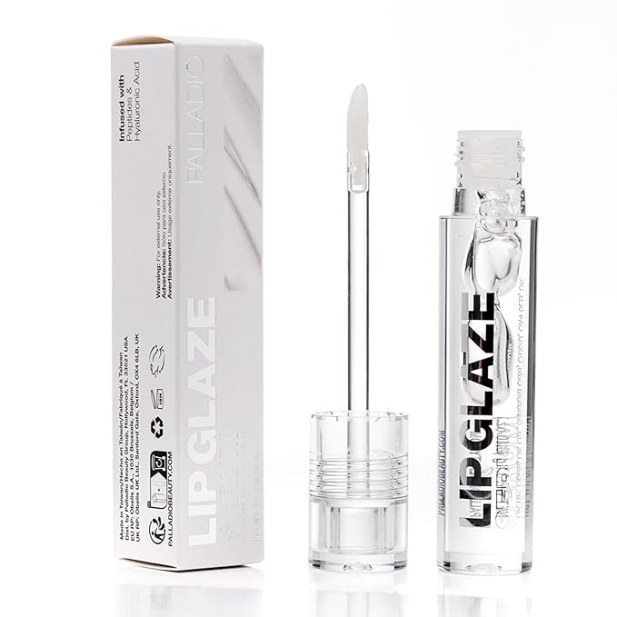 Palladio Lip Glaze Serum, Hydrating Lip Gloss with Peptides & Hyaluronic Acid for Plump, Smooth, and Nourished Lips – Vegan, High-Shine, Non-Sticky Finish (Crystal Ice)