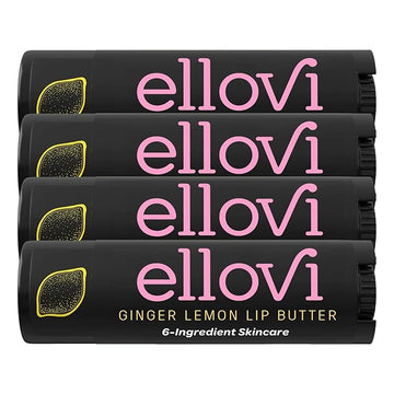 Ellovi Natural Lip Butter Lip Balm - Ginger Lemon - Pure Enough to Eat - Made With Just 6 Vegan Ingredients - 100% Natural & Organic Moisturizing Lip Care for All Day Hydration (4-Pack)
