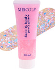 MEICOLY Chameleon Baby Pink Body Glitter,Pink Turn to Purple Face Glitter Paint,Color Changing Mermaid Face Glitter Gel for Halloween,Chunky Glitter for Face Body Hair,Festival Party Glitter Makeup