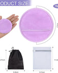 SUNLAND Reusable Makeup Remover Pads for Face,Eye,Lips 16 Pack Microfiber Face Cleansing Gloves Washable with Laundry Bag and Travel Bag Rounds Toner Pads（Round 3.15inchx16 Purple）