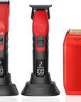 Supreme Trimmer 3-in-1 Barber Bundle | 2Spee Clipper, 2Spee Trimmer & Crunch Foil Shaver | Professional Beard Trimmer Men’s Hair Clipper Kit | Red