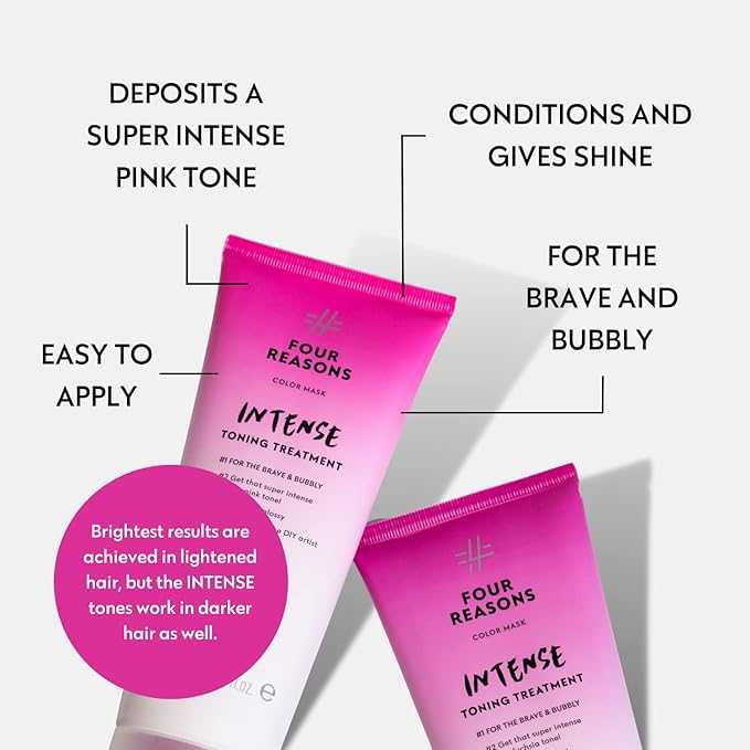 Four Reasons Color Mask INTENSE - Pink – (27 Colors) Intensive Toning Treatment - Color Depositing Conditioner – Semi Permanent Hair Dye for Lightened and Colored Hair– 100% Vegan, 6.76 fl oz