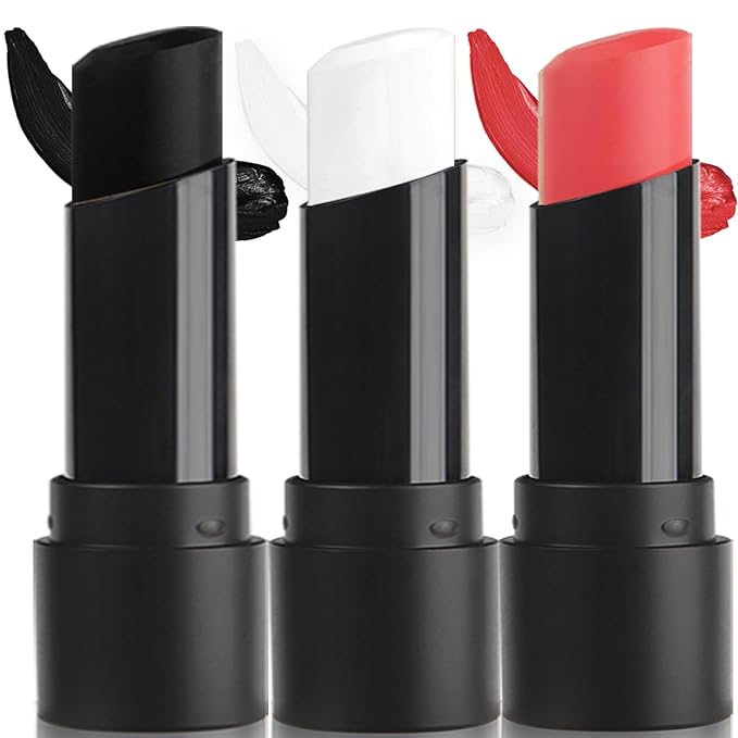 MEICOLY 3PCS Black White and Red Face Body Paint Stick,Face Paint Stick for Halloween SFX Cosplay Clown Skeleton Zombie Makeup,Waterproof Eye Black for Baseball Softball Football