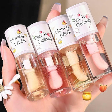 4Pcs Hydrating Clear Lip Oil,Crystal Jelly Honey Lip Gloss with Big Brush,Long Lasting Nourishing Lip Care Lip Glow Oil,Moisturizing Tinted Lip Balm,Fresh Texture Flavoring Oil Lip Makeup