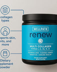 WellPath Renew Multi Collagen Protein Powder for Women | Hair, Nails, Skin | Hydrolyzed Grass-Fed Bovine, Marine, & Chicken Sources Collagen Peptides | Types I, II, III, V, X | 11 oz | 40 Servings