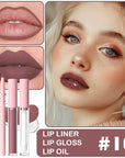 3-in-1Mocha Brown Matte Lip Stain Kit | Waterproof Lip Liner + Hydrating Matte Lip Gloss + Nourishing Lip Oil | Long Lasting Plumping to Create Perfect Lip Makeup.10#