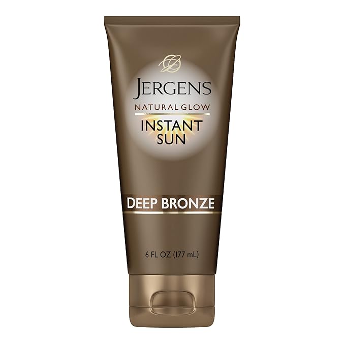 Jergens Natural Glow Instant Sun Tanning Moisturizer + Bronzer, Lightweight Sunless Tanning for Natural-Looking Color, Deep Bronze, 6 Oz
