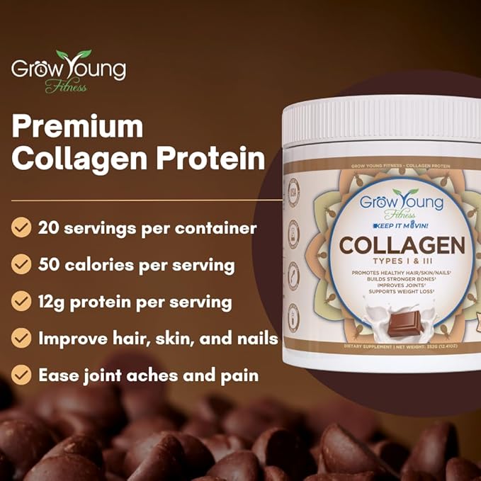 Grow Young Fitness Collagen Protein - Milk Chocolate, Promotes Skin, Bones, Joints, Weight Loss, Sugar Free (12.41 oz) (1 Pack, 20 Servings)