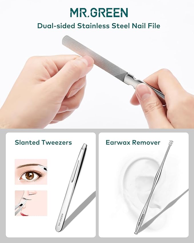 MR.GREEN 12-in-1 Manicure & Pedicure Set – Professional German Stainless Steel Nail Clippers,Cuticle Tools & Nail Care Kit, Travel Grooming Kit for Men & Women with Leather Case (Caramel Brown))