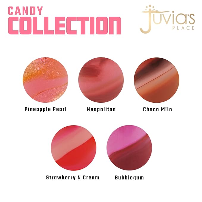 Juvia's Place Candy Shop Lip Gloss: Neopolitan - High-Shine Plumper for a Hydrating & Non-Sticky Glossy Pout, For a Moisturizing and Long-Lasting Creamy Plump & Nourished richly Glow