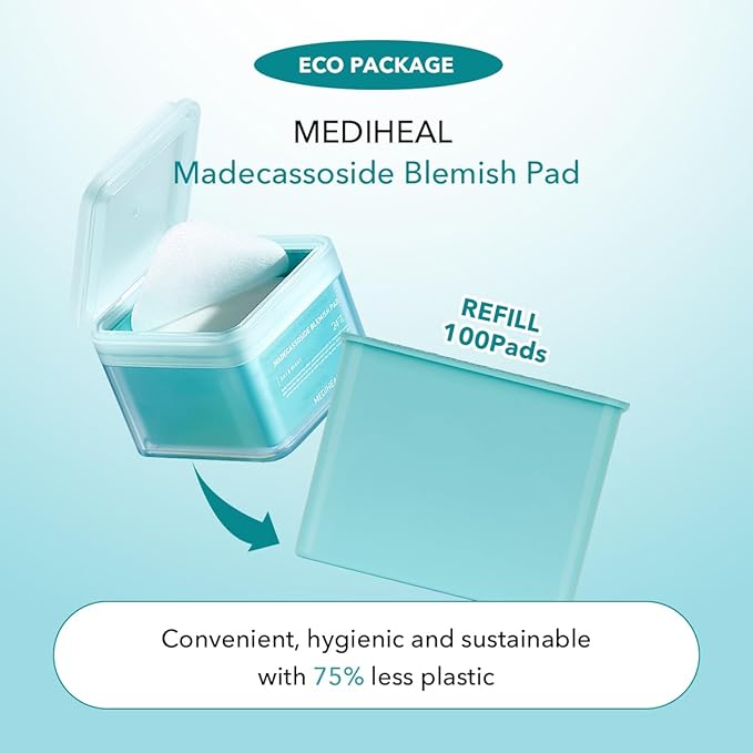 (Only Refill) Mediheal Madecassoside Blemish Pad (100) - Cotton Facial Toner Pads for Anti Blemish to Improved Uneven Skin Tone - Vegan Gauze