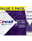 Crest 3D White Brilliance Luminous Purple Teeth Whitening Toothpaste, 4.6 oz Pack of 3, Anticavity Fluoride Toothpaste, Fights 100% More Surface Stains, 24 Hour Active Stain Prevention