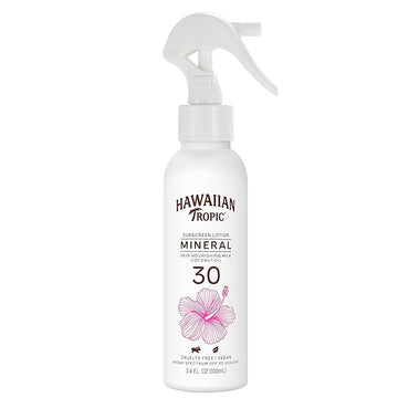 Hawaiian Tropic Skin Nourishing Milk Mineral Sunscreen Spray Lotion SPF 30, 3.4oz | Travel Size Sunscreen Zinc Oxide, Sun Milk, Mineral Sunblock Spray SPF 30, Oxybenzone-Free, 3.4oz