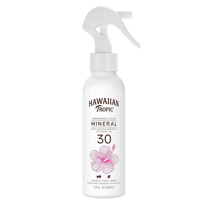 Hawaiian Tropic Skin Nourishing Milk Mineral Sunscreen Spray Lotion SPF 30, 3.4oz | Travel Size Sunscreen Zinc Oxide, Sun Milk, Mineral Sunblock Spray SPF 30, Oxybenzone-Free, 3.4oz