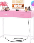 Cyclysio Vanity Desk with Mirror and Lights, 36'' Makeup Vanity Desk with Power Outlet, Small Vanities Set Dressing Table with Drawers for Bedroom, Pink