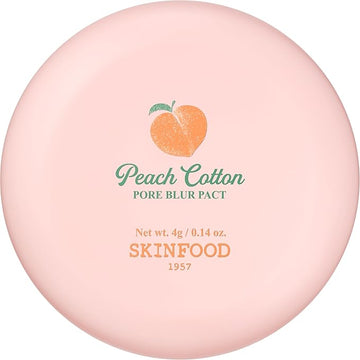 SKINFOOD Peach Cotton Pore Blur Pact - Sebum Control Pack with Silky Texture - Long Lasting Makeup Fixing - Pore Primer with Mineral Powder for Oily Skin - Stocking Stuffers - Pore Quick Minimizer