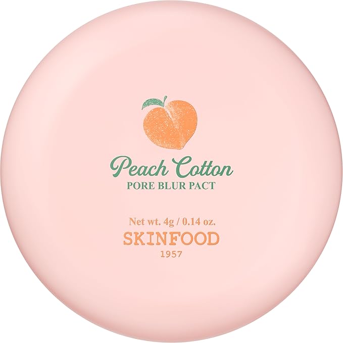 SKINFOOD Peach Cotton Pore Blur Pact - Sebum Control Pack with Silky Texture - Long Lasting Makeup Fixing - Pore Primer with Mineral Powder for Oily Skin - Stocking Stuffers - Pore Quick Minimizer