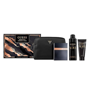 Guess Seductive Noir Men/Homme Eau de Toilette 4 Piece Gift Set - Cologne Spray 3.4 Fl. Oz., Deodorizing Body Spray 6.0 Oz., Shower Gel 3.4 Fl. Oz., & Pouch