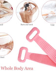 Inmorven Exfoliating Back Scrubber for Shower with Handles, 30 Inch Double-Sided Back Exfoliator Body Scrub Towel, Exfoliating Washcloth Bath Tool for use in Shower, Clean Skin for Men & Women (Pink)