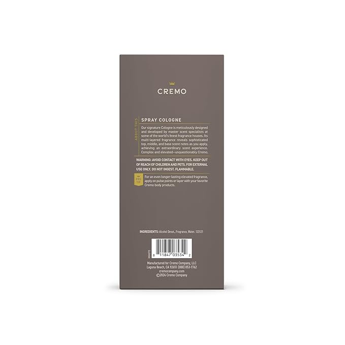 Cremo Cologne for Men - Vintage Suede Mens Cologne Spray- A Combination of White Moss, Rich Amber, and Smooth Suede, Fragrances For Men, 3.4 Fl Oz