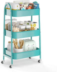 EAGMAK 3 Tier Utility Rolling Cart, Metal Storage Cart with Handle and Lockable Wheels, Multifunctional Storage Organizer Trolley with Mesh Baskets for Kitchen, Living Room, Office, Garage (Turquoise)