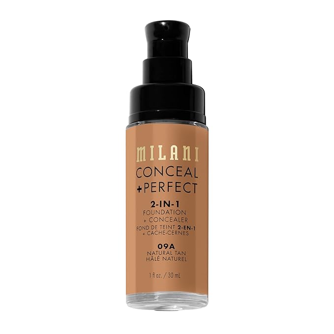 Milani Conceal + Perfect 2-in-1 Foundation + Concealer for a Flawless Complexion, Under Eye Corrector, Cover Redness and Imperfections, Waterproof and Sweatproof - Natural Tan