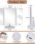 deweisn Floor Mount Tri-Fold Lighted Vanity Mirror with 21 LED Lights, Touch Screen and 3X/2X/1X Magnification, Two Power Supply Modes Make Up Mirror,Travel Mirror