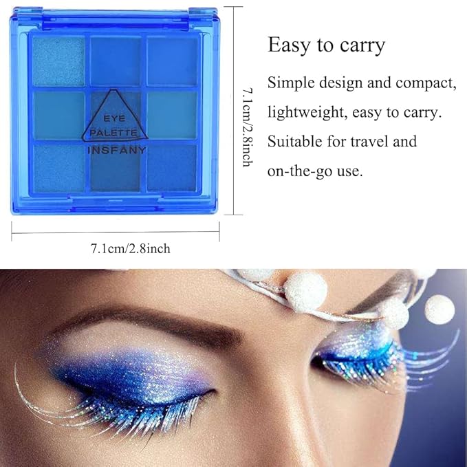 9-Color Glitter Matte Eyeshadow Palette, Silver Grey, Light Blue, Highly Pigmented Waterproof Corpse Bride Makeup for Blue Eyes
