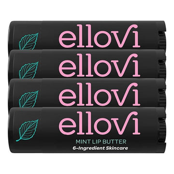 Ellovi Natural Lip Butter Lip Balm - Mint - Pure Enough to Eat - Made With Just 6 Vegan Ingredients - Moisturizing Lip Care for All Day Hydration (4-Pack)