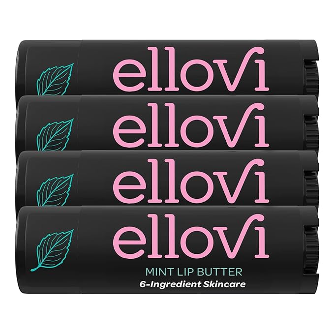 Ellovi Natural Lip Butter Lip Balm - Mint - Pure Enough to Eat - Made With Just 6 Vegan Ingredients - Moisturizing Lip Care for All Day Hydration (4-Pack)