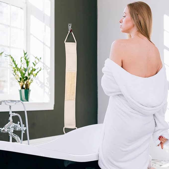 Inmorven Natural Loofah Exfoliating Back Scrubber for Shower Set (40 inch), Loofah for Men Women Sponge Pads & Body Sponge Scrubber, Deep Clean & Invigorate Your Skin, Beige