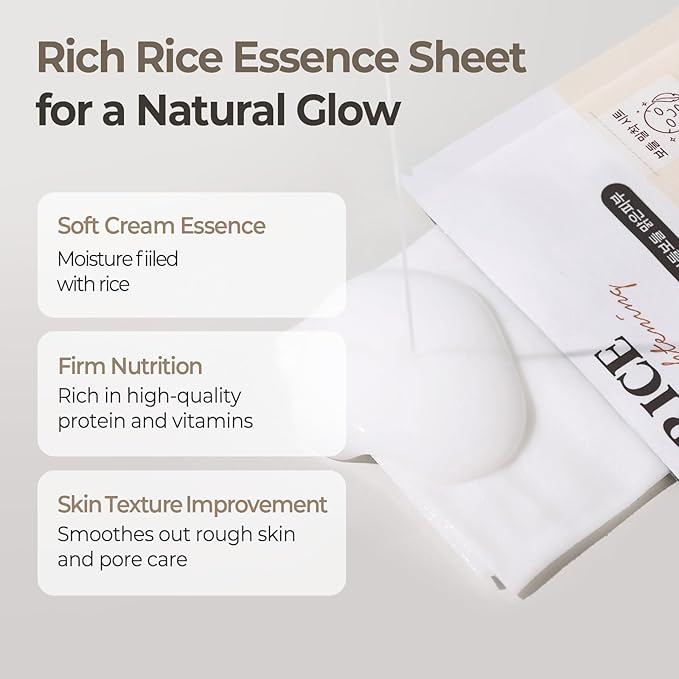 SKINFOOD Rice Daily Sheet Mask, Hydrating and Nourishing Face Mask with Rich Rice Essence, Vegan Korean Skincare for Smooth, Clear, Radiant Skin (10 EA)