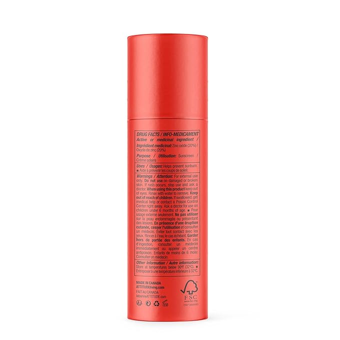 ATTITUDE Sunscreen Stick, Broad Spectrum UVA/UVB, Plant and Mineral-Based Ingredients,Vegan and Cruelty-free Sun Care Products, Face, SPF 30, Unscented, 1 Ounce (16040)