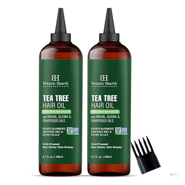 Botanic Hearth 100% Pure Tea Tree Oil For Hair Growth | Infused with Jojoba & Grapeseed Oils | Hair Oil Repairs Dry Damaged Hair, Strengthening, Healthier - Hair Tonic, 6.7 fl oz (pack of 2)