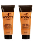Woody's Hair and Body Wash for Men – 2-in-1 Sulfate-Free Cleanser & Body Wash, Deep Cleansing, Hydrating, Fresh Scent, 10 oz, 2 Pack