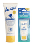 Vacation Classic Sunscreen Lotion SPF 30 & Air Freshener Bundle, Water-Resistant, Lightweight, Transparent on All Skin Tones, Dermatologist-Tested, Vegan, Travel Size, 3.4 Fl. Oz.