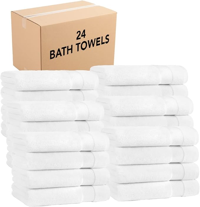 Arkwright Bath Towels Set of 4 - (Bulk Case of 24) Super Soft 100% Cotton, 600 GSM Quick Dry & Absorbent, Luxury Bathroom Essentials for Hotels, Spa, Hosts, and Vacation Rentals, Dove White