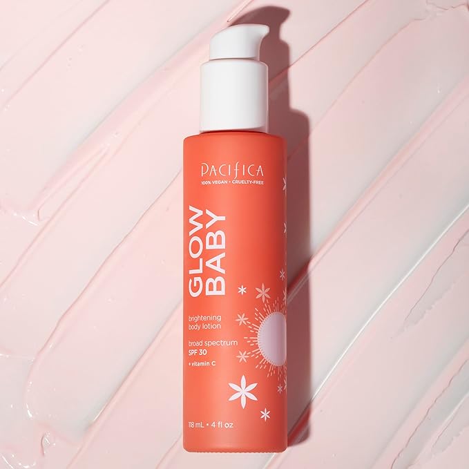 Pacifica Glow Baby Vitamin C SPF 30 Body Lotion – Brightening Daily Moisturizer + Broad Spectrum Sun Protection, Hydrating No White Cast Sunscreen for Glowing Skin, Clean Vegan & Cruelty-Free Skincare